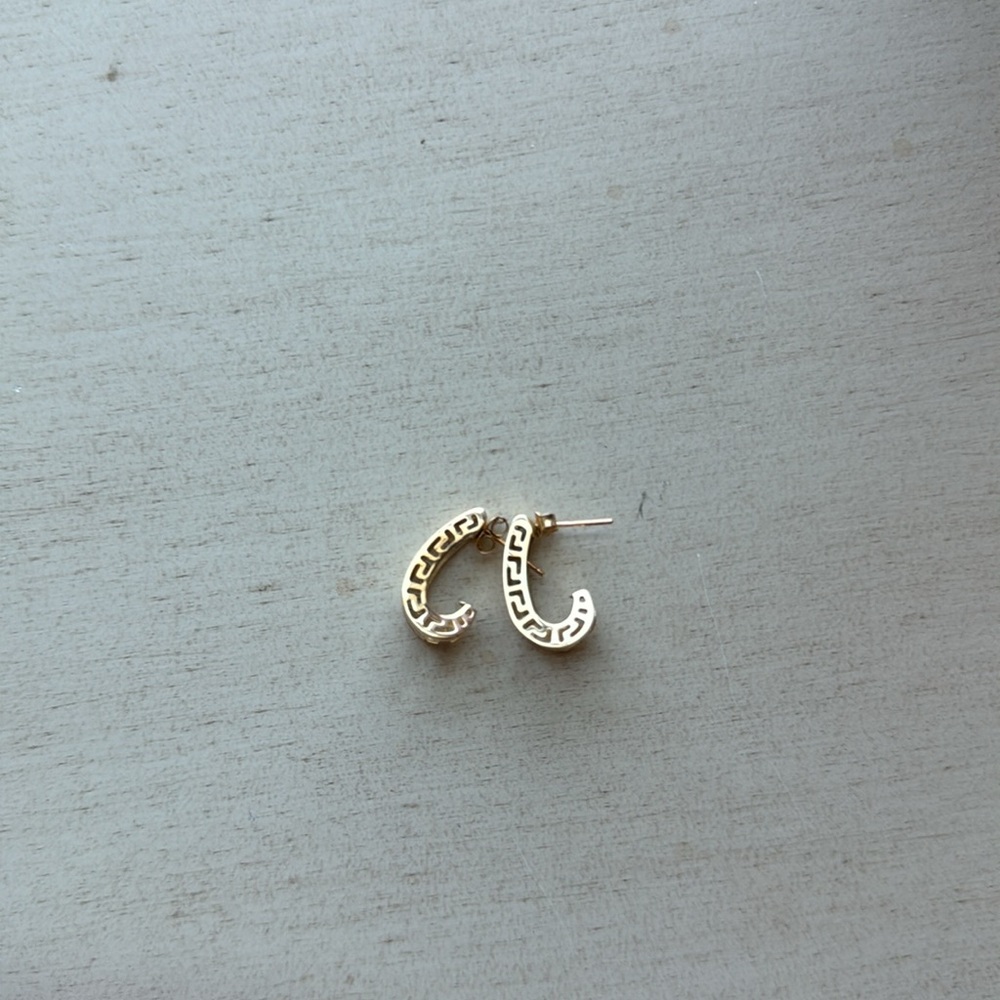 14k Italian gold Greek key hoop earrings - Picture 2 of 4